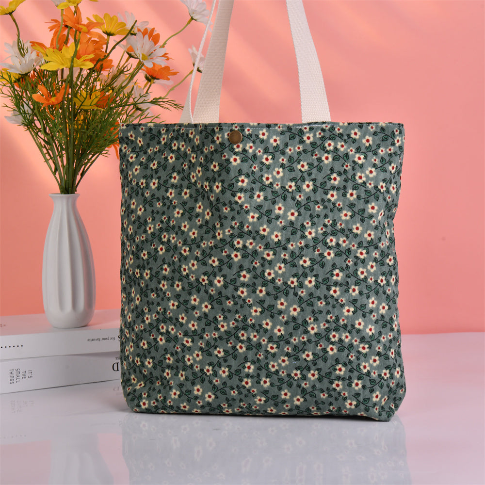 Large Daisy Floral Corduroy Handmade Tote Bag