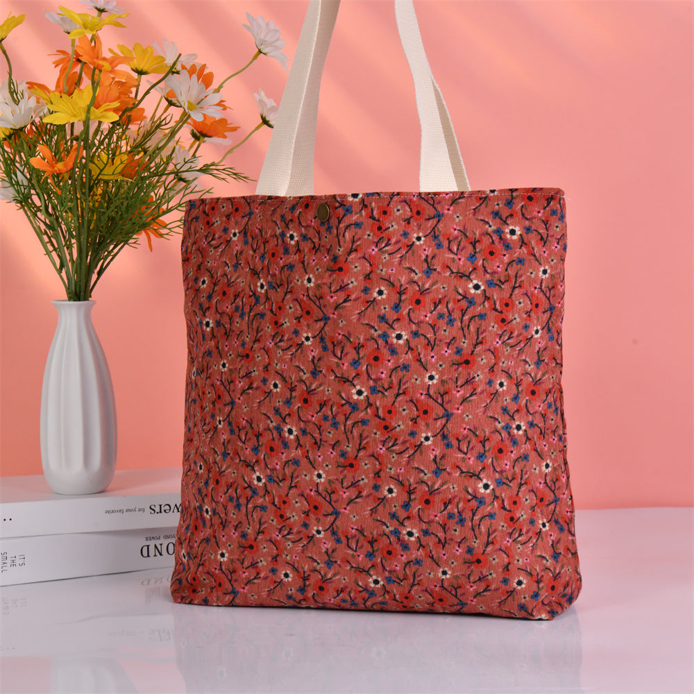 Large Daisy Floral Corduroy Handmade Tote Bag