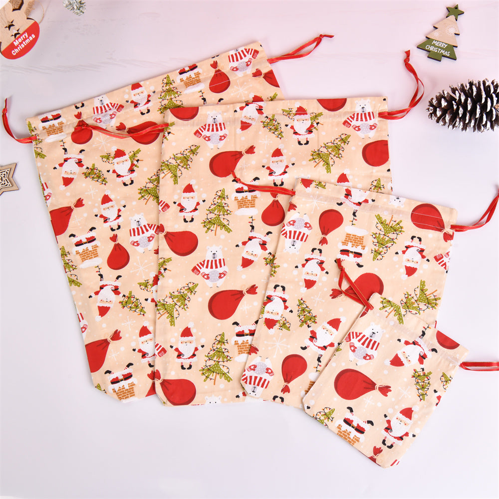 XL/L/M/S Christmas Cute Fabric Drawstring Gift Bags