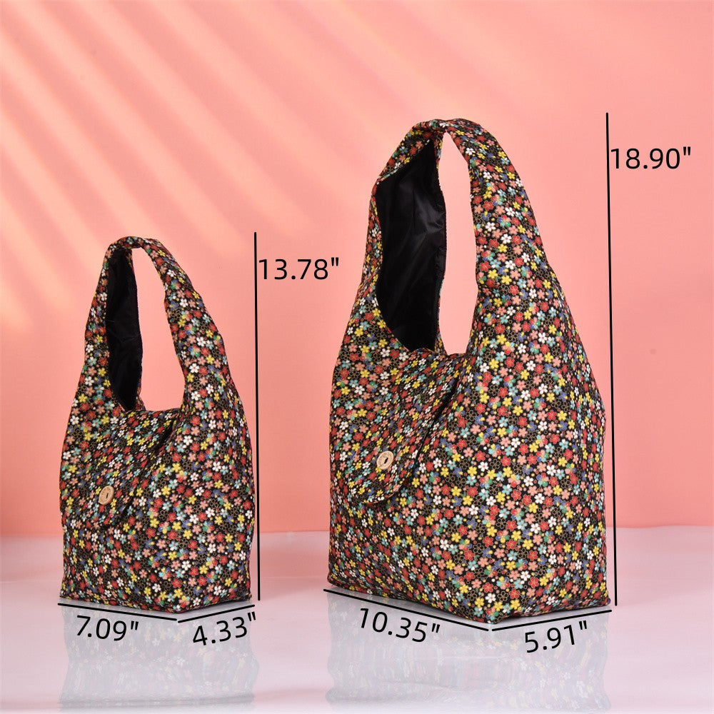 M/L Vintage Bronzing Fabric Flower/Dense Forest Tote Bag