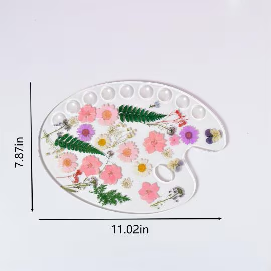 Handmade Floral Resin Paint Palette, Dried Flower Art, Artist Tool