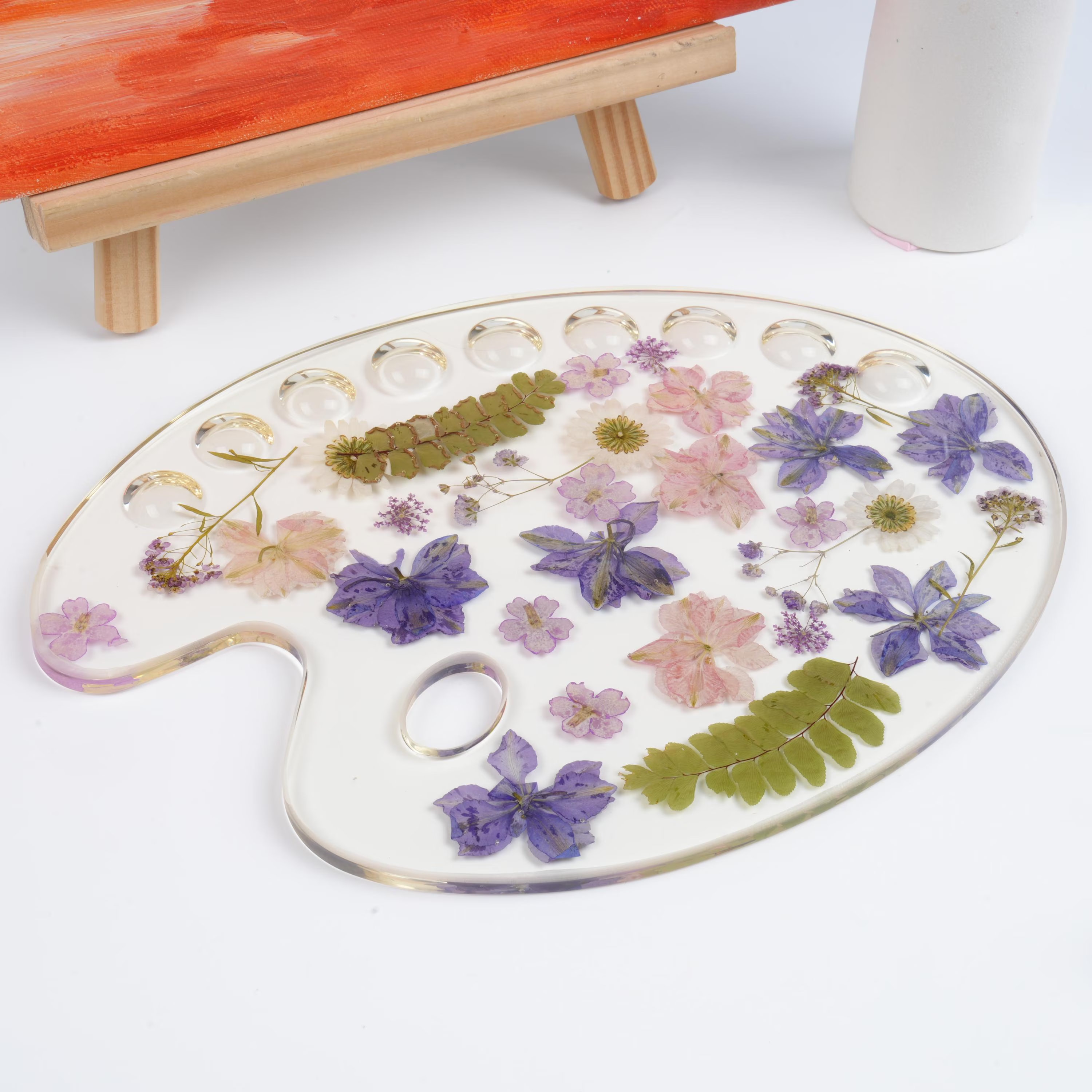 Handmade Floral Resin Paint Palette, Dried Flower Art, Artist Tool