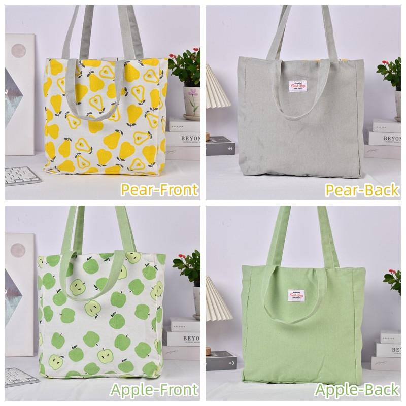 Two Strap Orange Strawberry Apple Pear Cotton Linen Shoulder Bag, Reusable Shopping Bag, Back to School