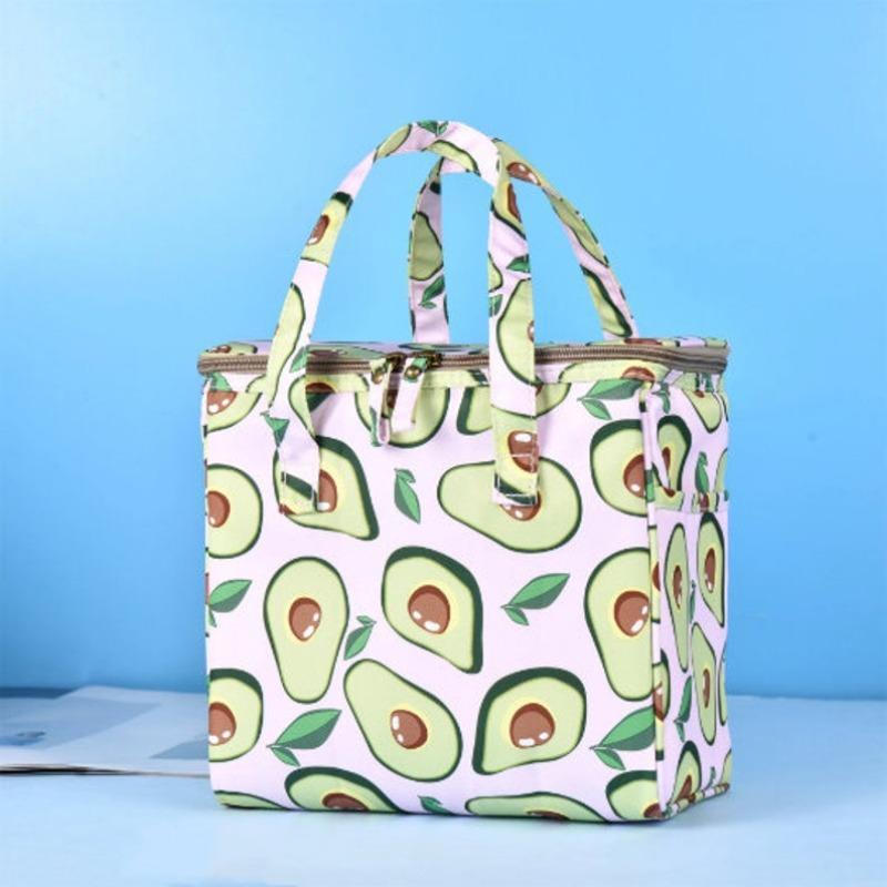 XXL Avocado Insulated Lunch Bag, Square Cooler Box Bag for School, Picnic, Office, Back to School