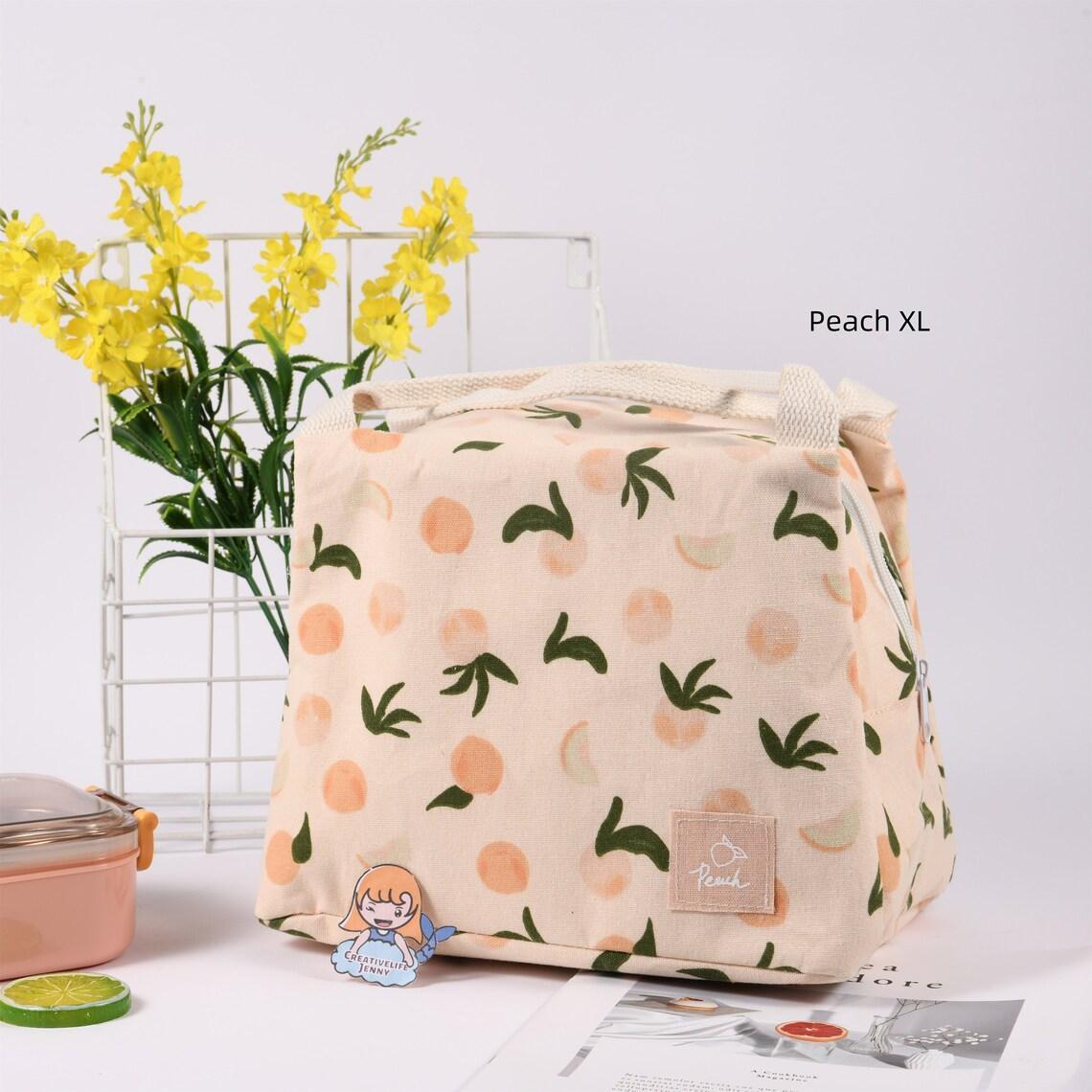 Size XL Orange/Avocado/Lemon/Peach Cotton Linen Insulated Lunch Bag, Premium Quality Zipper Bag, Back to School