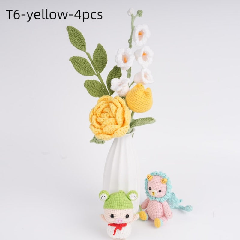 4PCS Handmade Knitted Rose Tulip Bouquet,Hydrangea,Lily of the Valley,Mother Sister Girlfriend