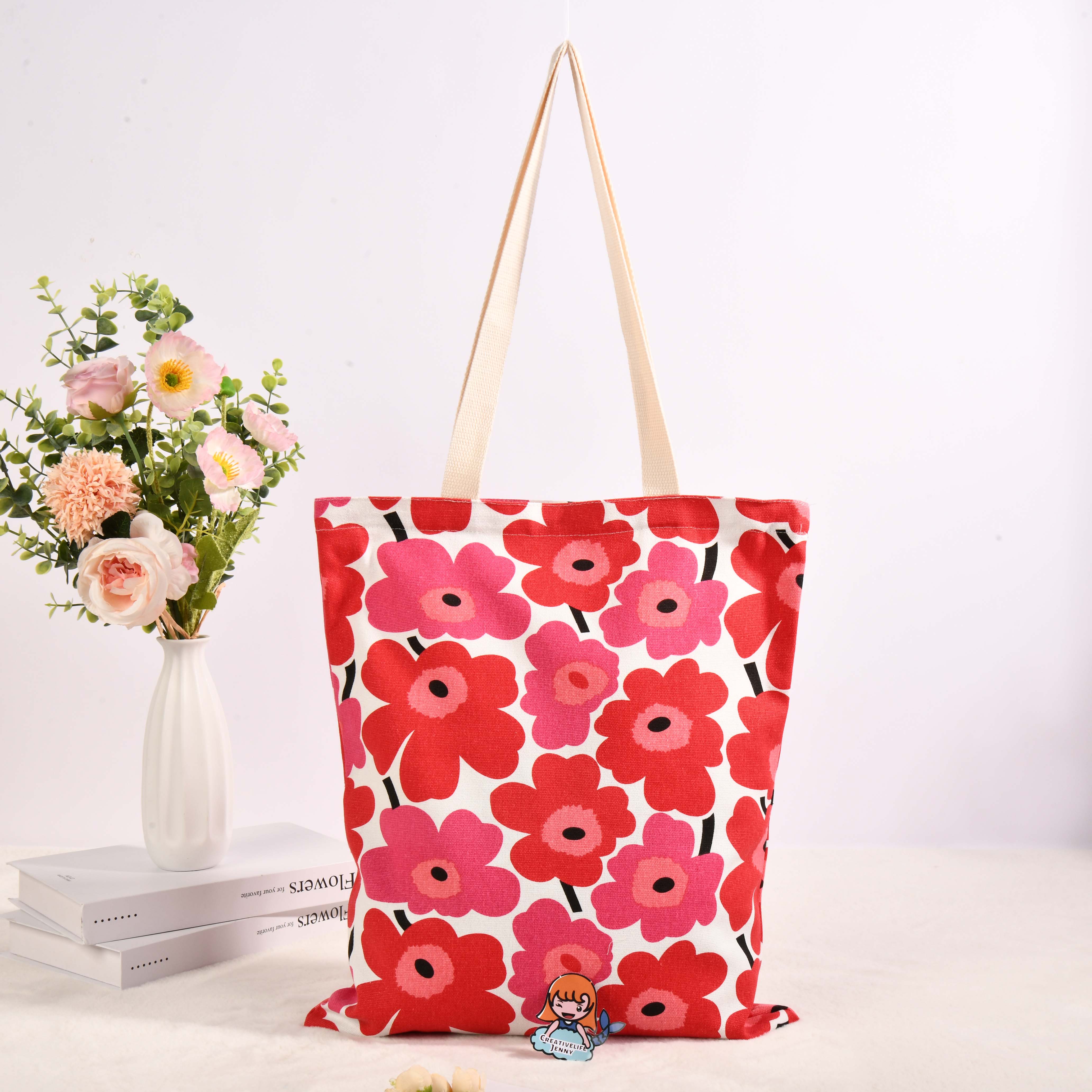 Canvas Flower Shoulder/Tote Bag,Beach Grocery Market Bag