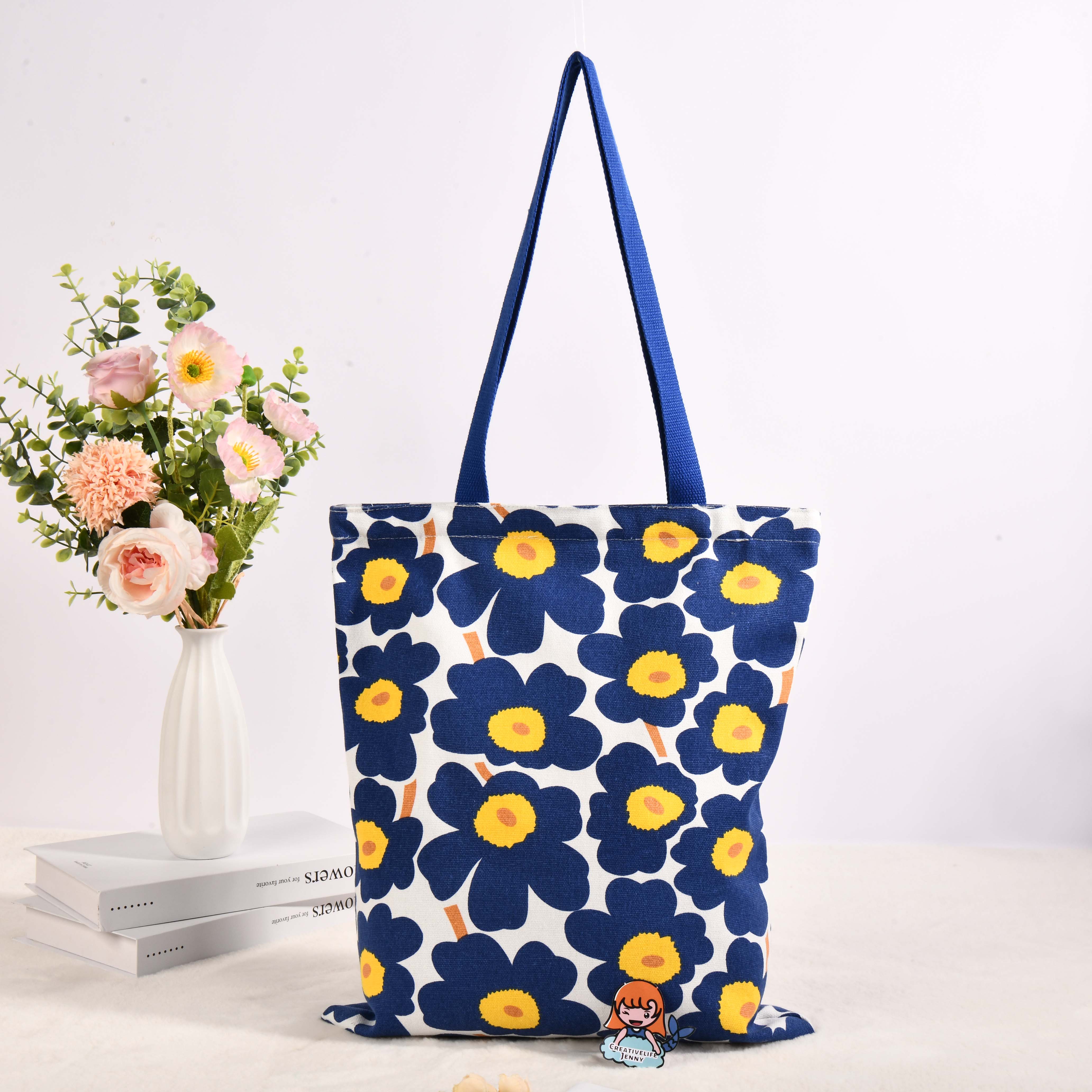 Canvas Flower Shoulder/Tote Bag,Beach Grocery Market Bag