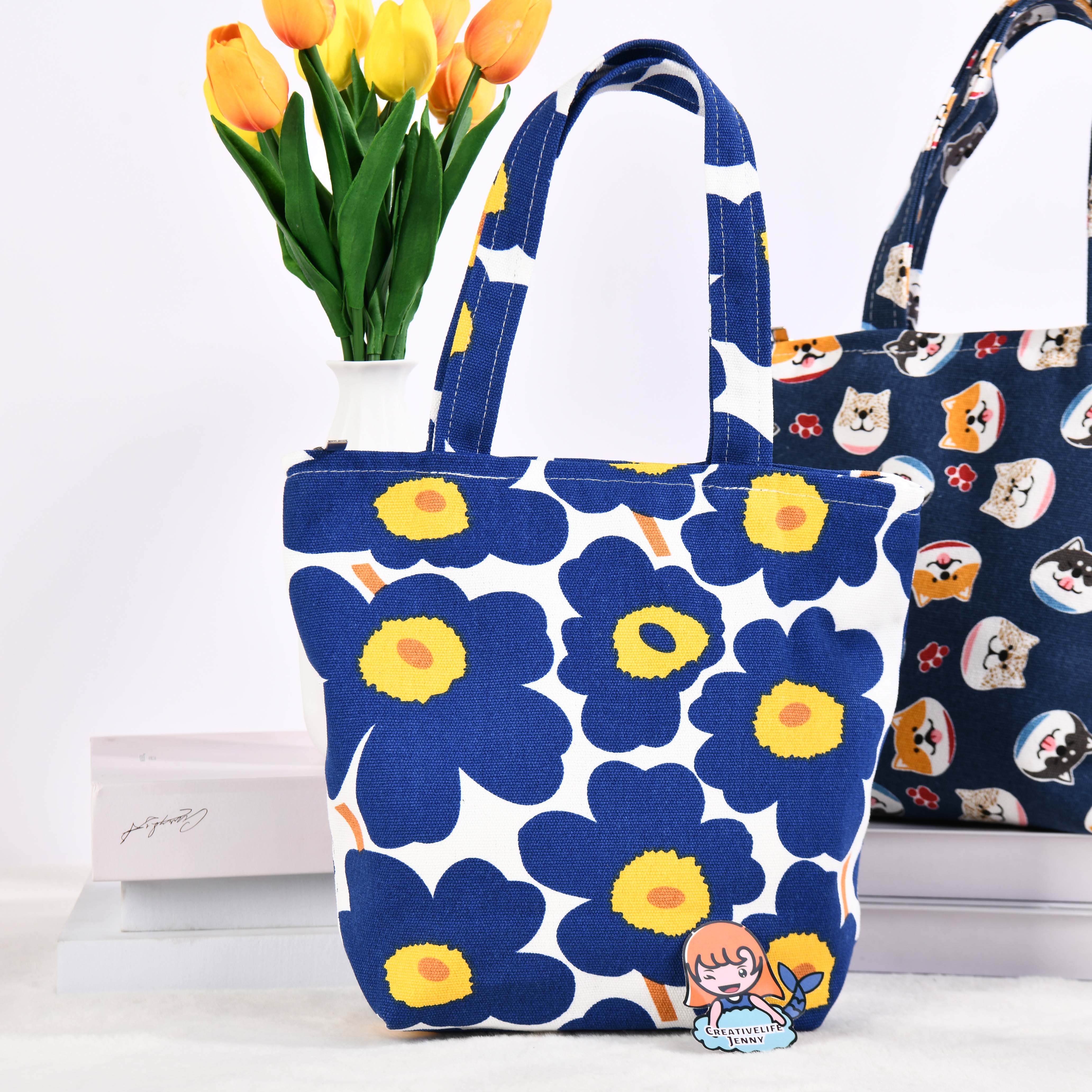 Canvas Flower Shoulder/Tote Bag,Beach Grocery Market Bag