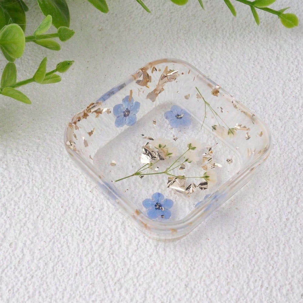 Real Flowers Resin Tray,Wildflower Baby's Breath Jewelry Coaster