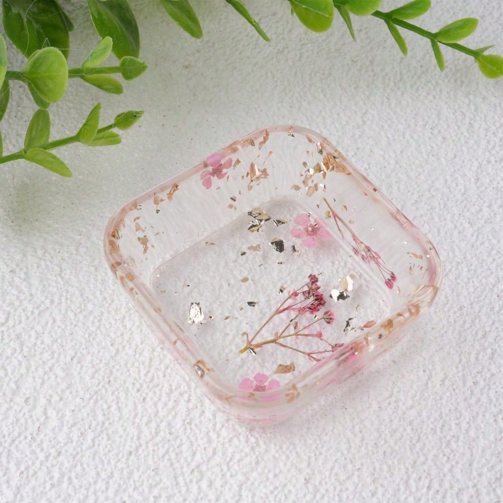 Real Flowers Resin Tray,Wildflower Baby's Breath Jewelry Coaster