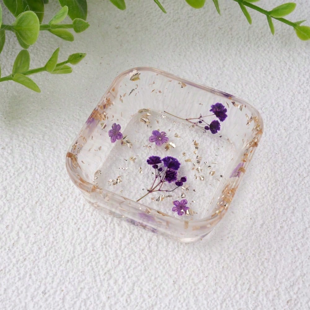 Real Flowers Resin Tray,Wildflower Baby's Breath Jewelry Coaster