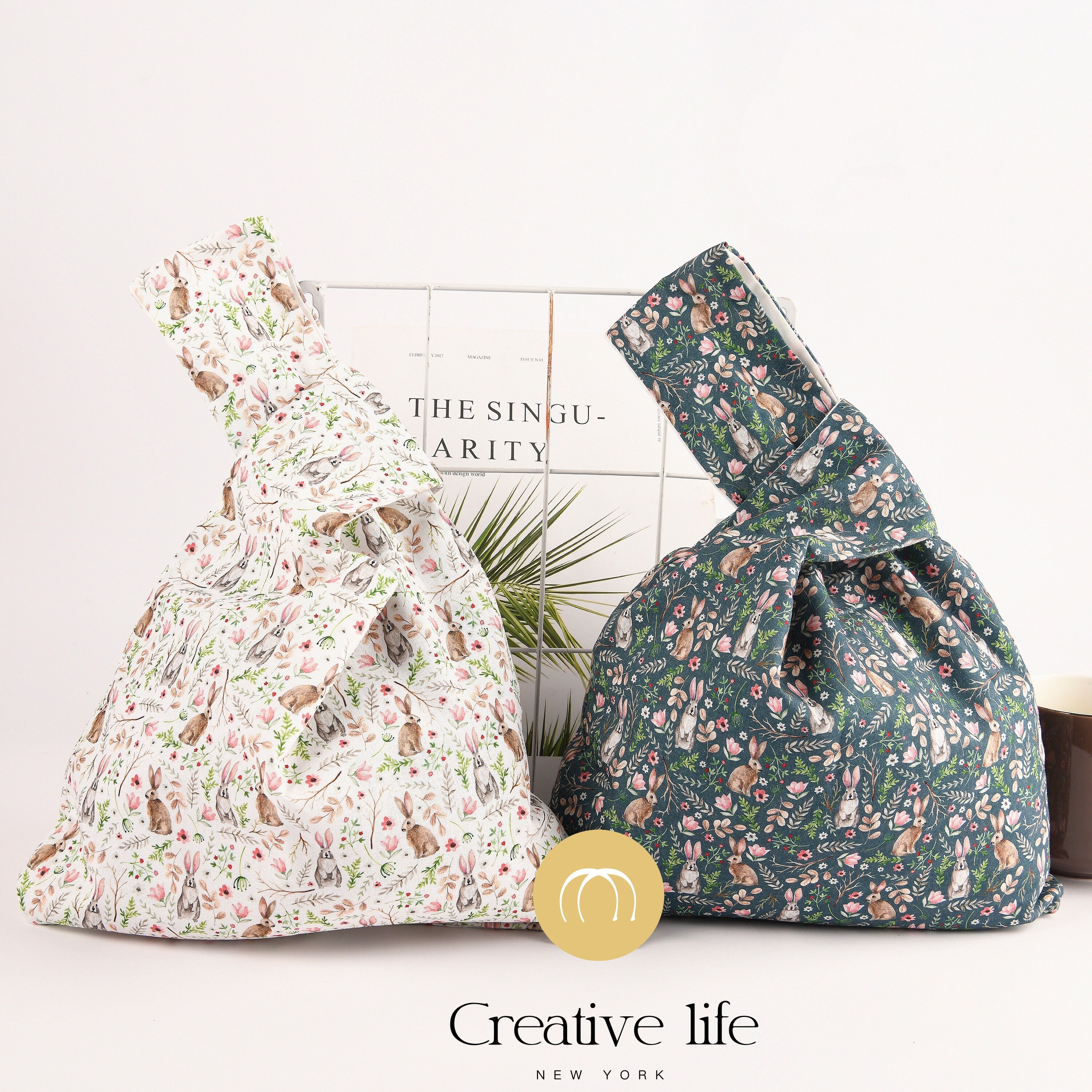 Bunny Flowers Knot Bag: Handmade Cotton Wrist Bag, Birthday/Wedding/Party Gift