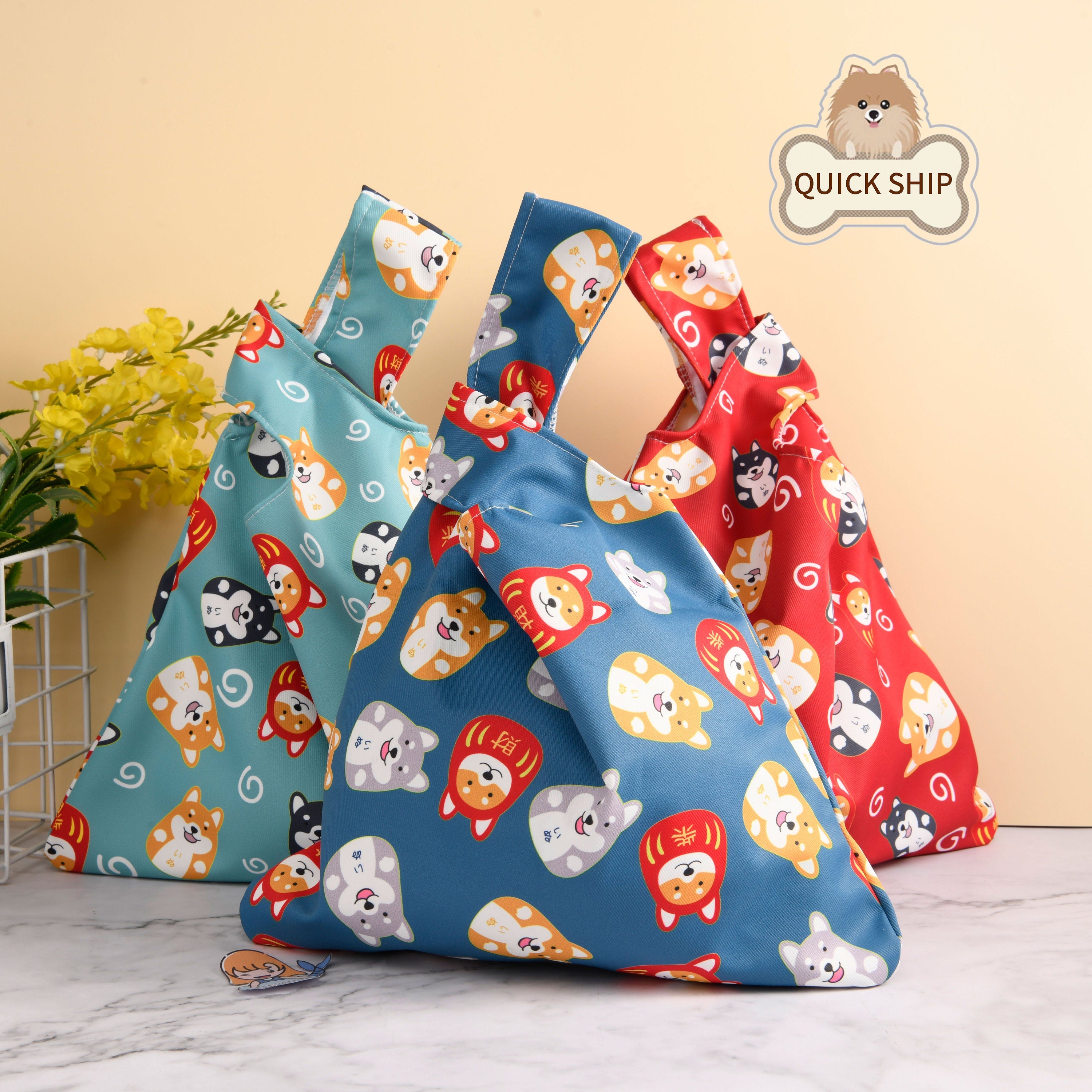 Shiba Inu Japanese Knot Bag,Dog Lover Wrist Bag Cotton