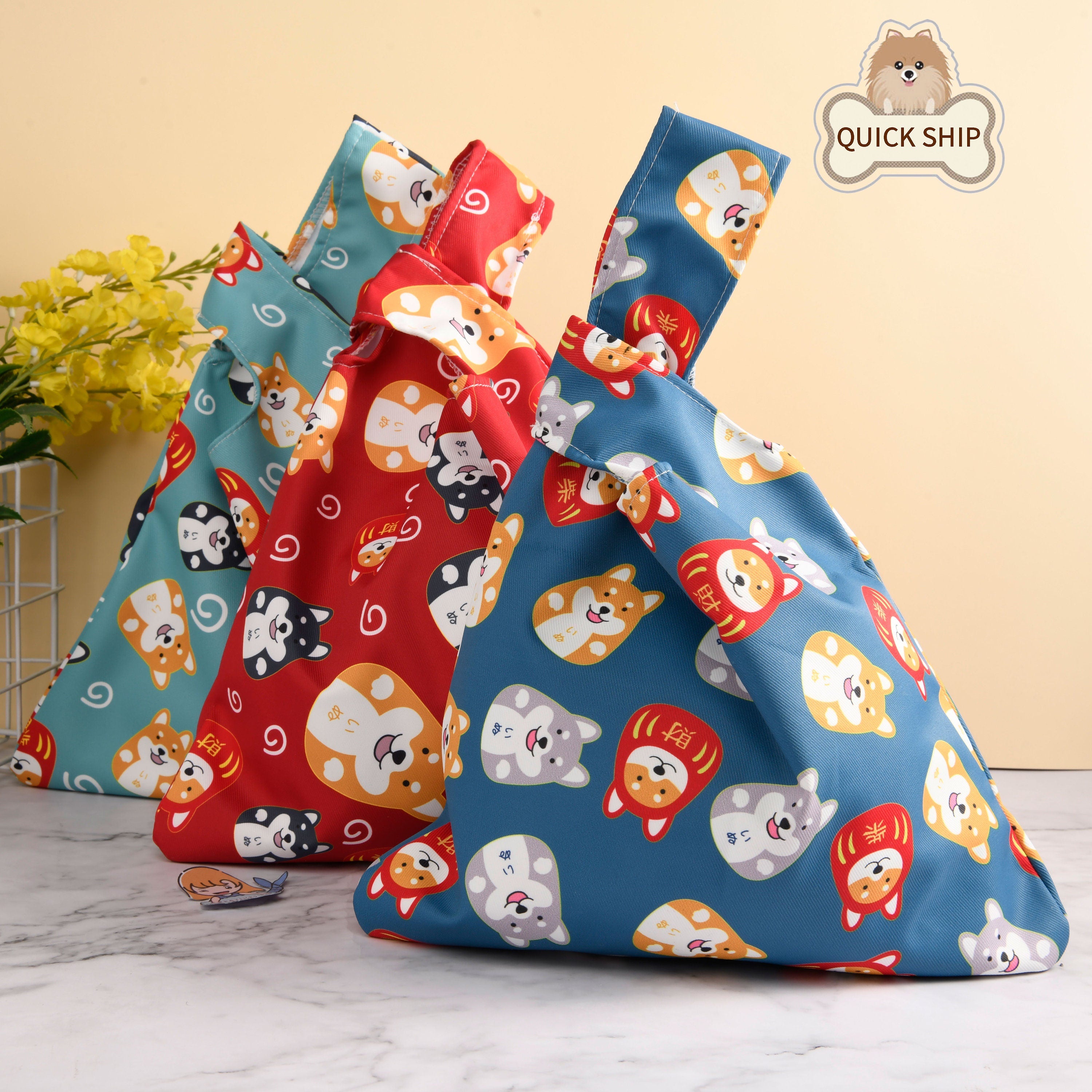 Shiba Inu Japanese Knot Bag,Dog Lover Wrist Bag Cotton