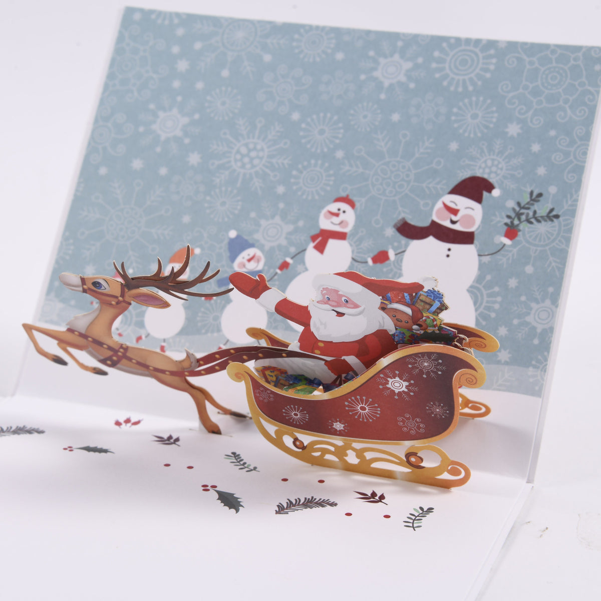 Sky Blue Santa Gifting Christmas Card