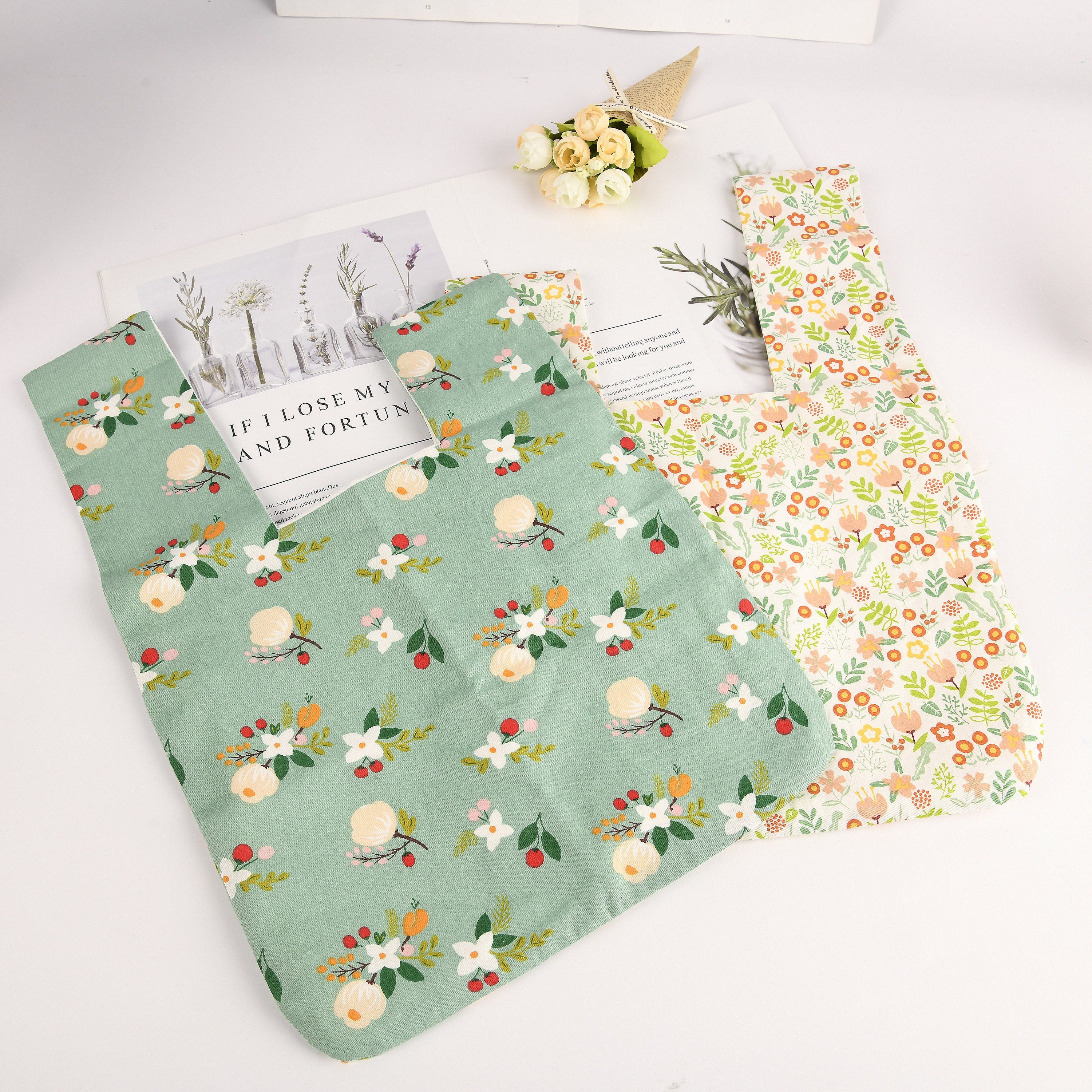 Floral Japanese Knot Bag, Satin Wrist Bag, Wedding Favor Bridesmaid Gift