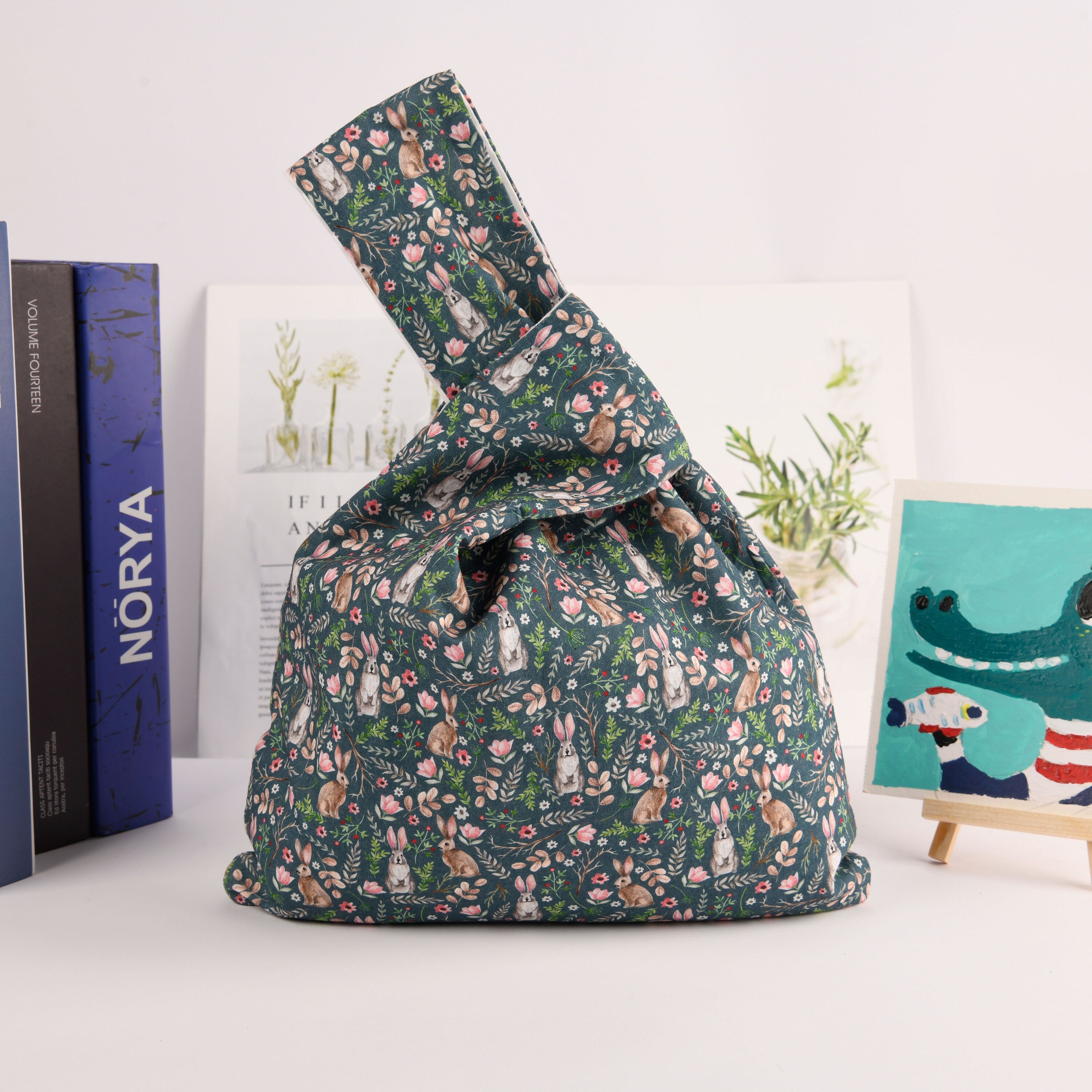 Bunny Flowers Knot Bag: Handmade Cotton Wrist Bag, Birthday/Wedding/Party Gift