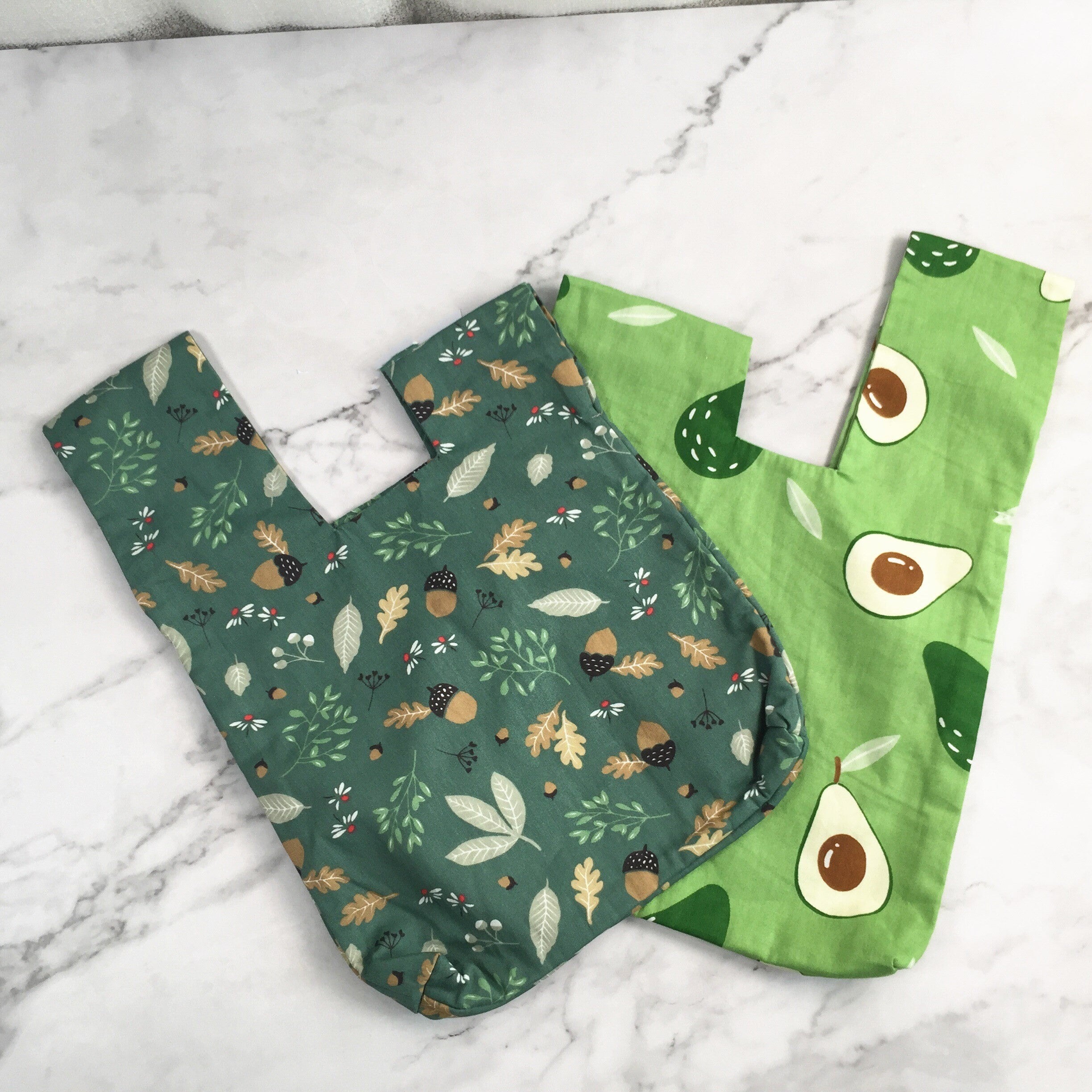 Green Cotton Knot Bag: Acorn Flowers/Avocado Pattern, Cute Purse