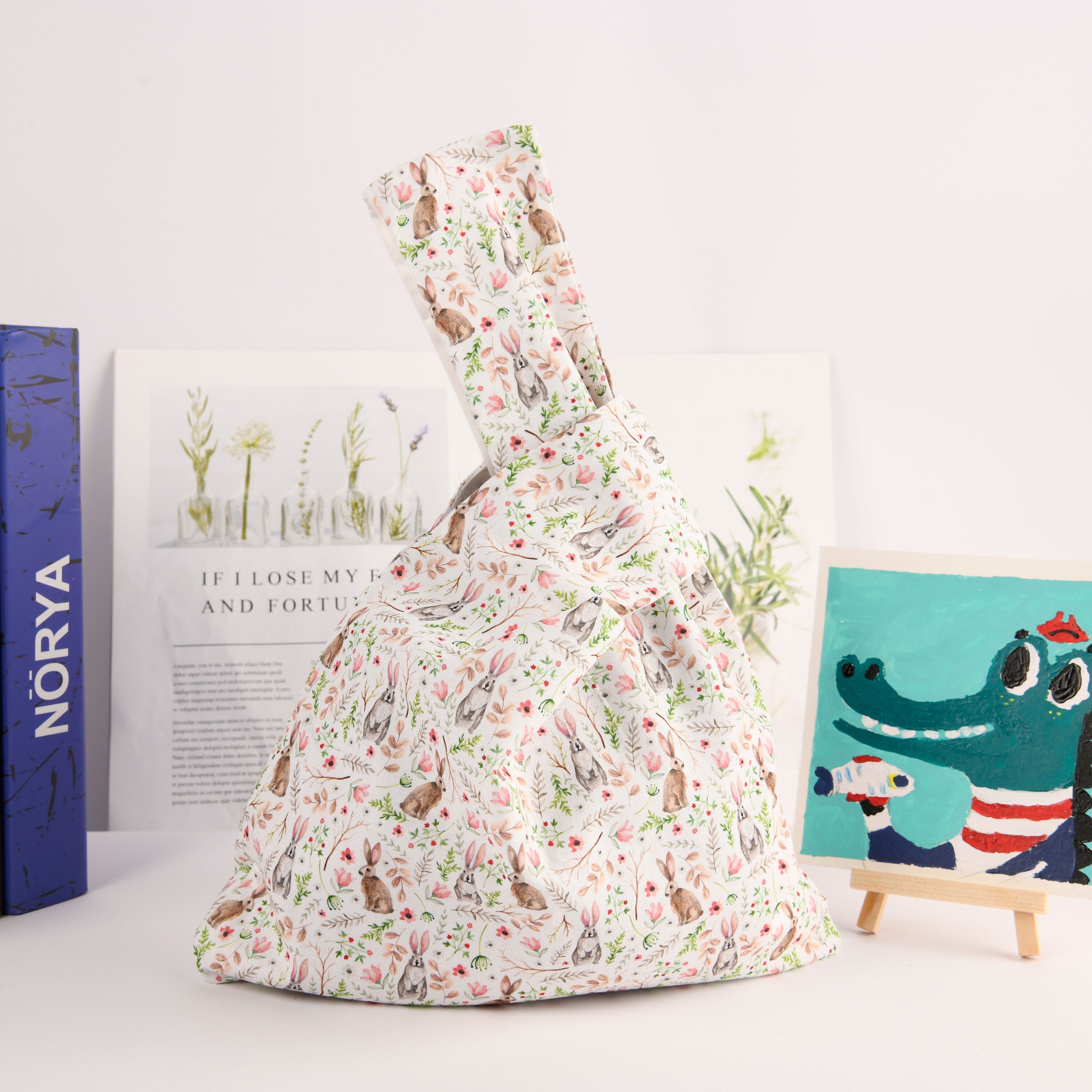 Bunny Flowers Knot Bag: Handmade Cotton Wrist Bag, Birthday/Wedding/Party Gift