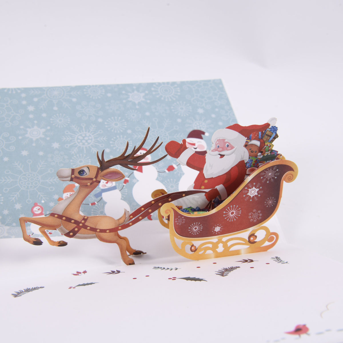 Sky Blue Santa Gifting Christmas Card
