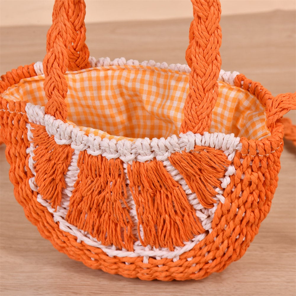 Orange Beach Straw Handbag, Bridesmaid Tote, Wedding Guest, Summer, Birthday Gifts