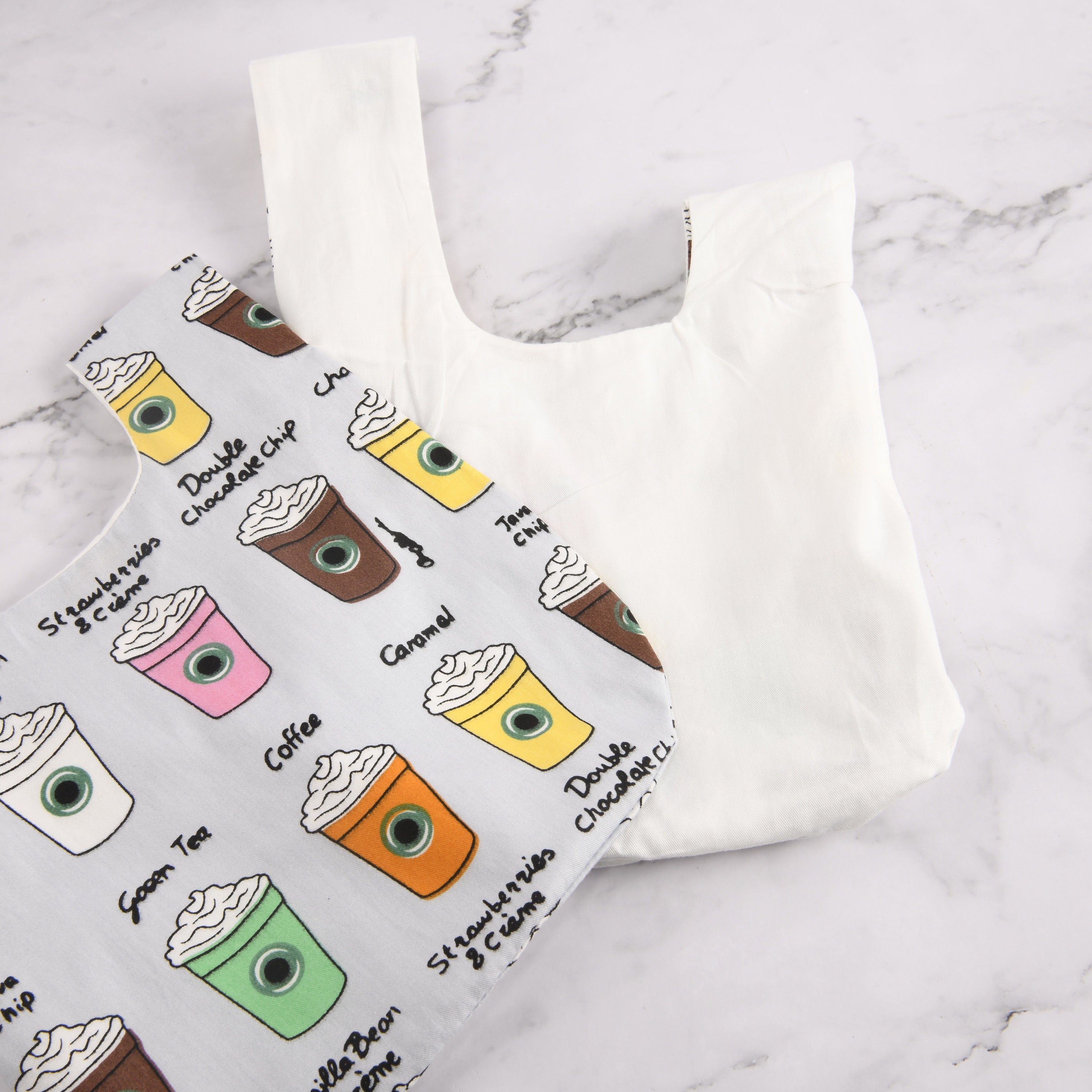 Coffee Cup Print Japanese Knot Bag: Cotton Wrist Bag