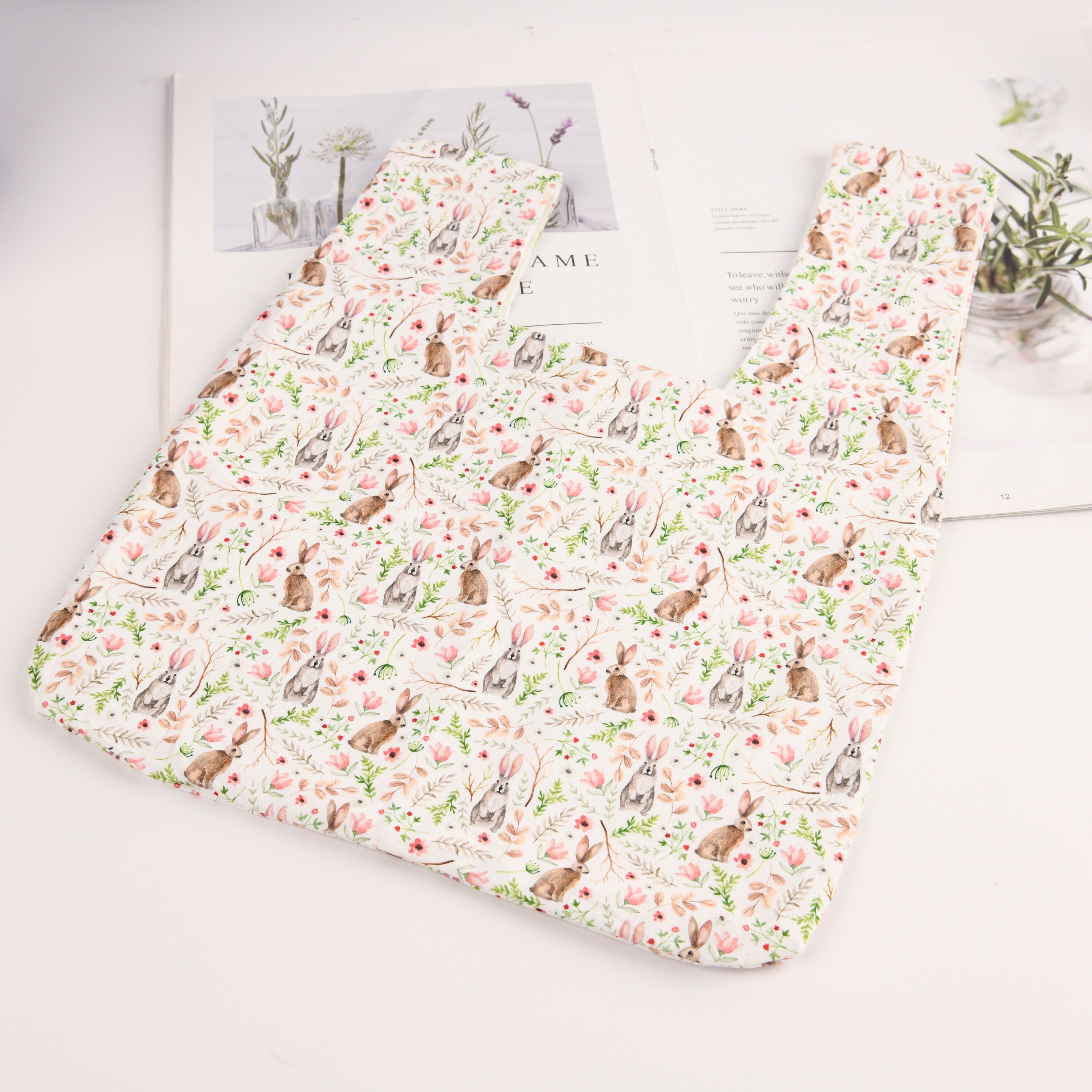 Bunny Flowers Knot Bag: Handmade Cotton Wrist Bag, Birthday/Wedding/Party Gift