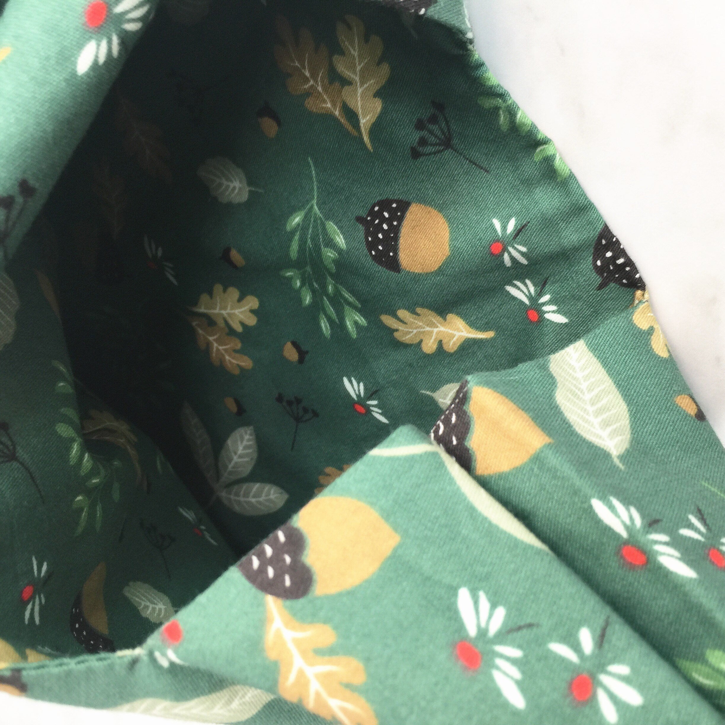 Green Cotton Knot Bag: Acorn Flowers/Avocado Pattern, Cute Purse