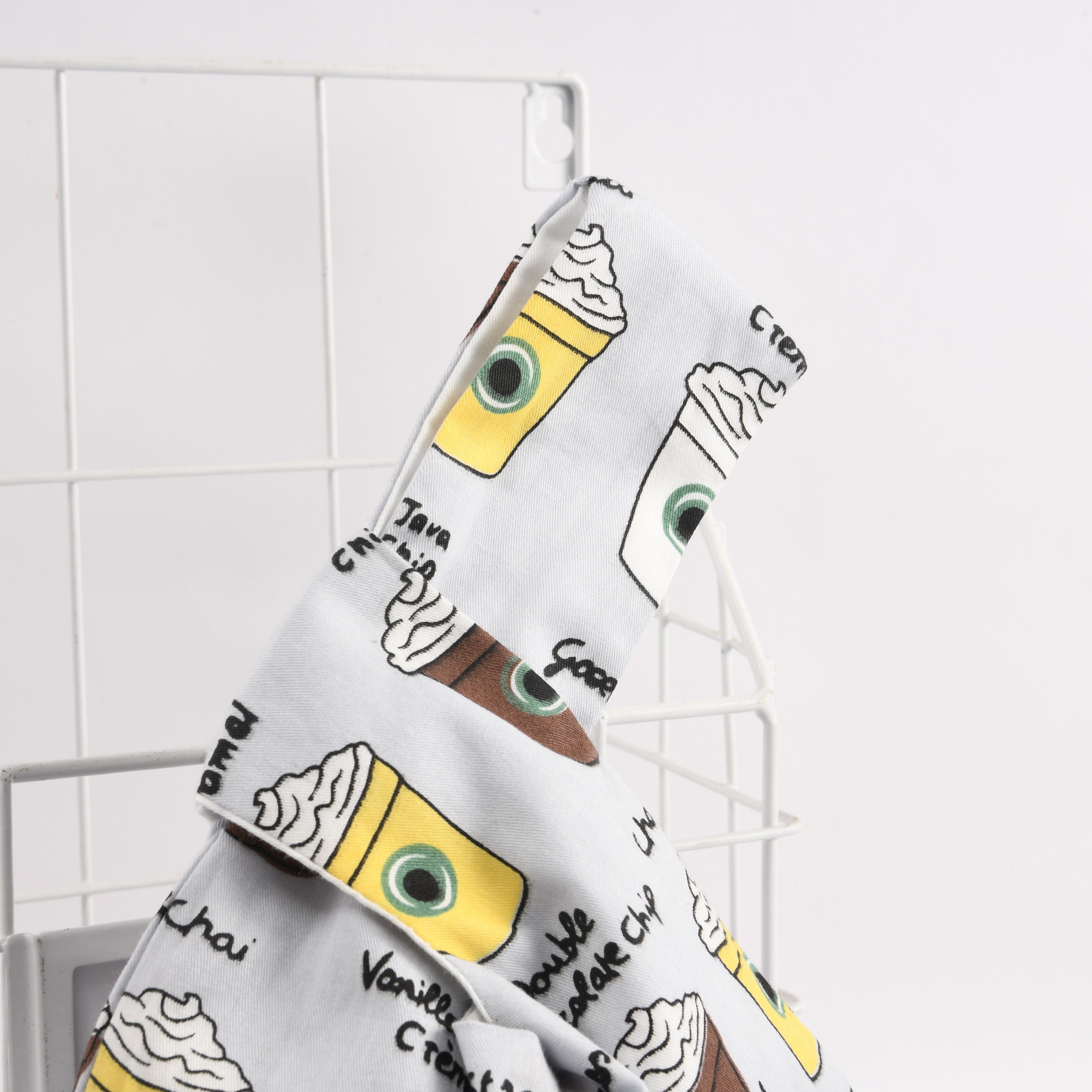 Coffee Cup Print Japanese Knot Bag: Cotton Wrist Bag
