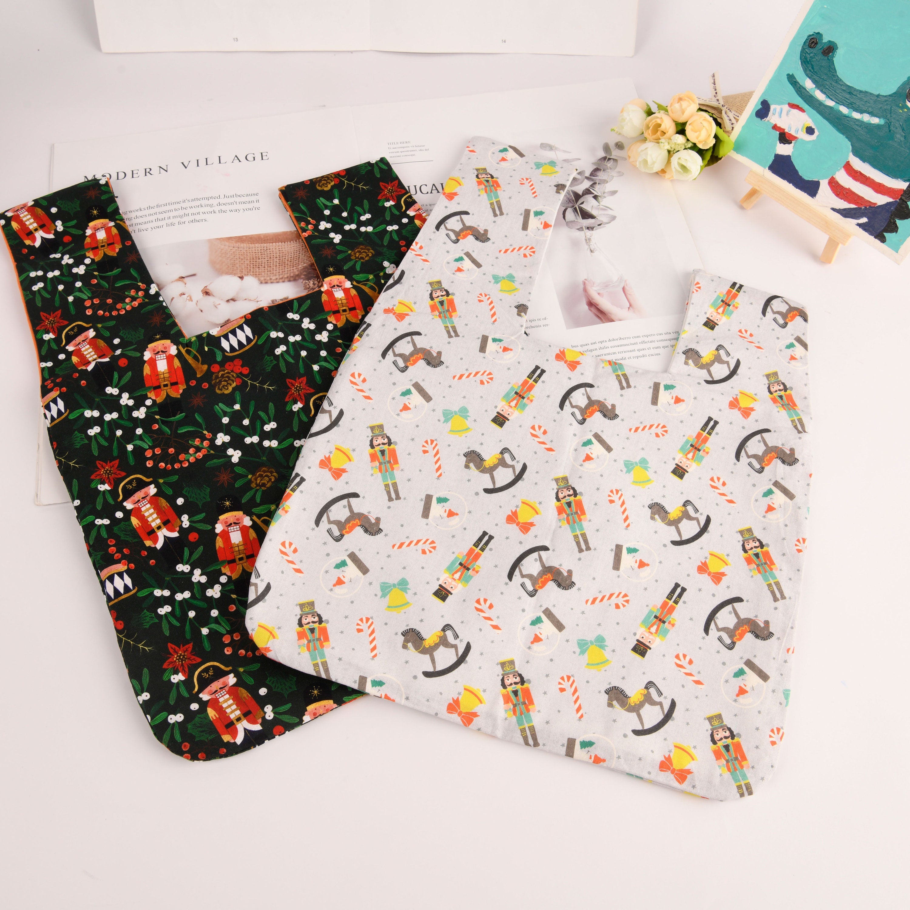 Cartoon Pattern Japanese Knot Bag, Wrist Bag, Essentials Knot Bag, Soft Cotton Fabric