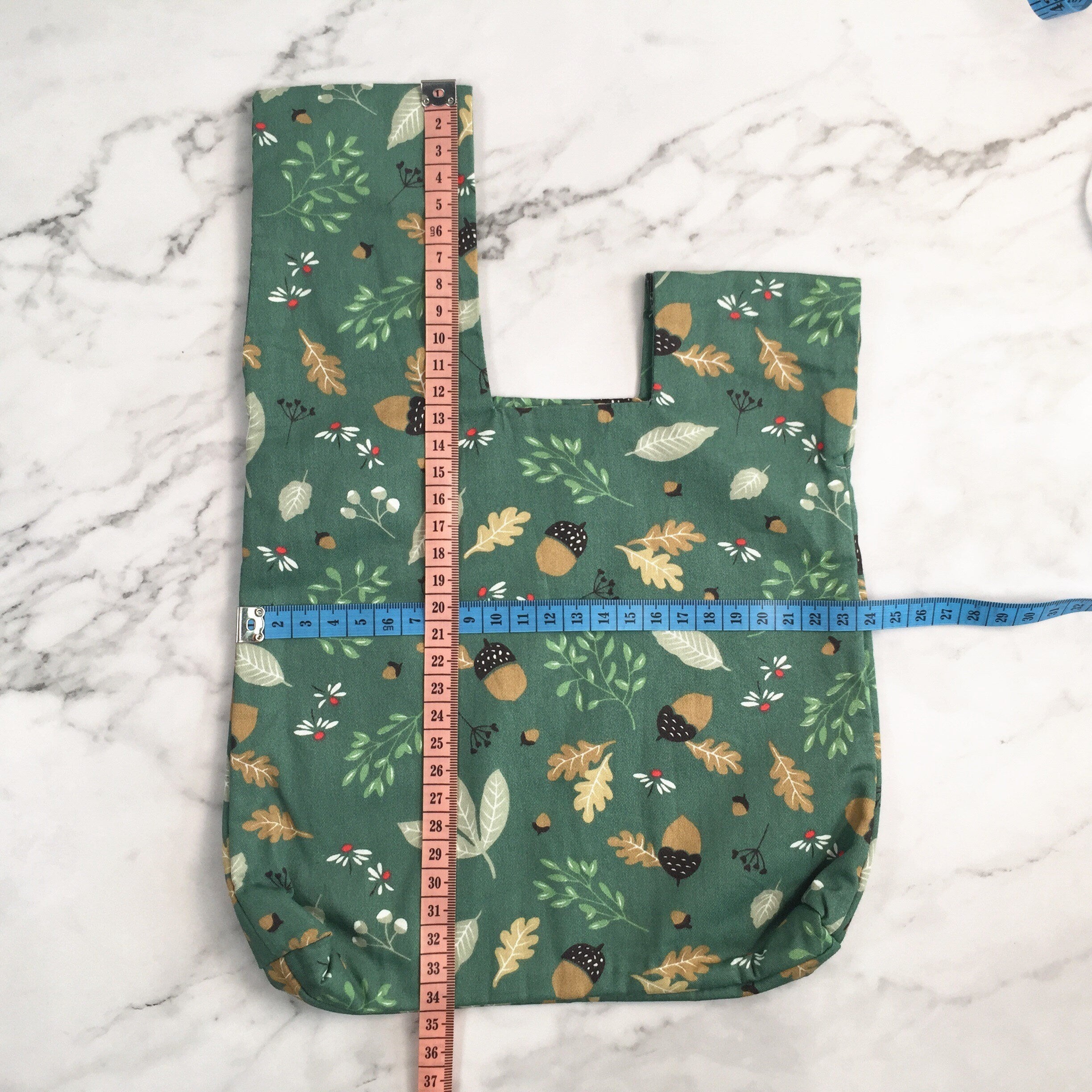 Green Cotton Knot Bag: Acorn Flowers/Avocado Pattern, Cute Purse
