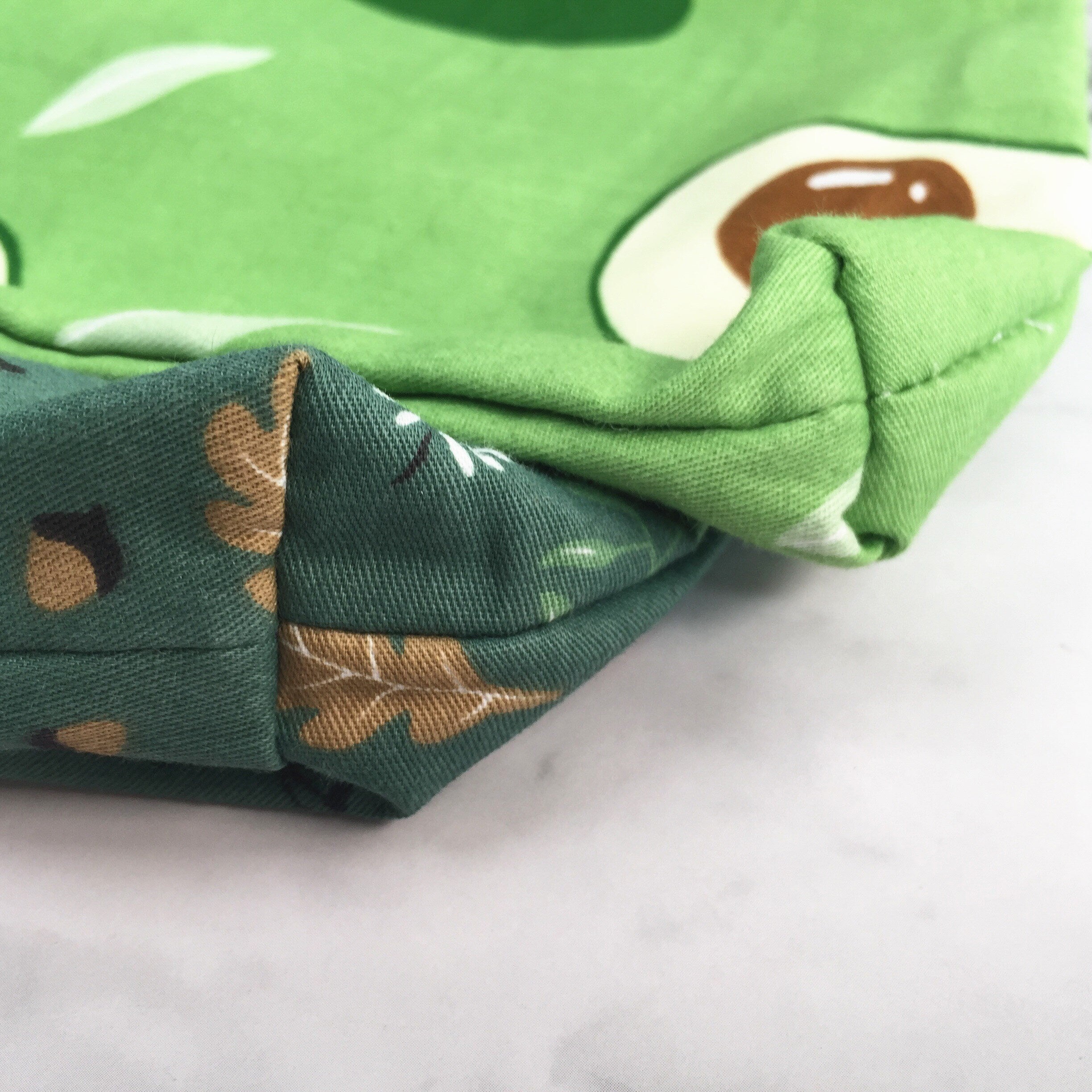 Green Cotton Knot Bag: Acorn Flowers/Avocado Pattern, Cute Purse