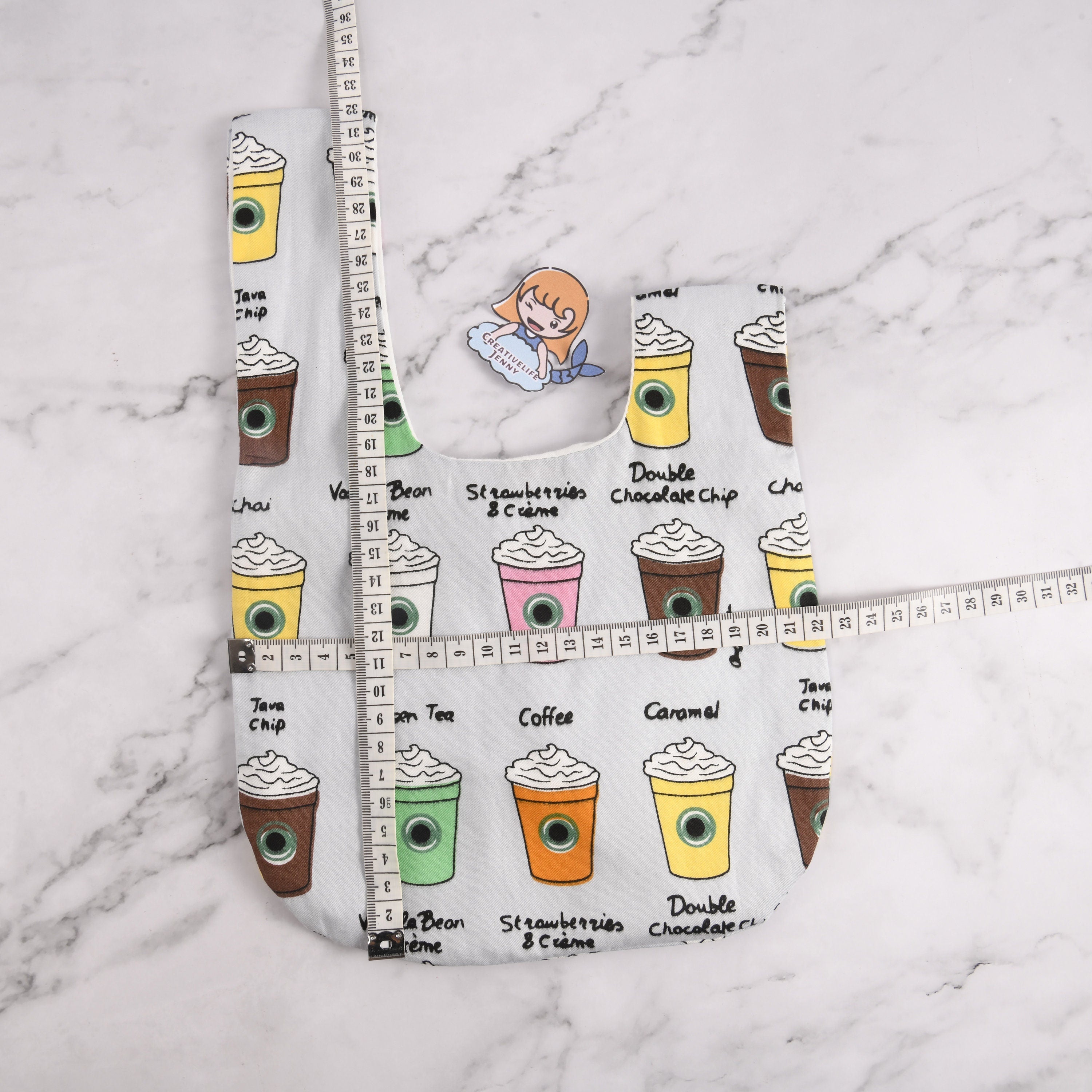 Coffee Cup Print Japanese Knot Bag: Cotton Wrist Bag
