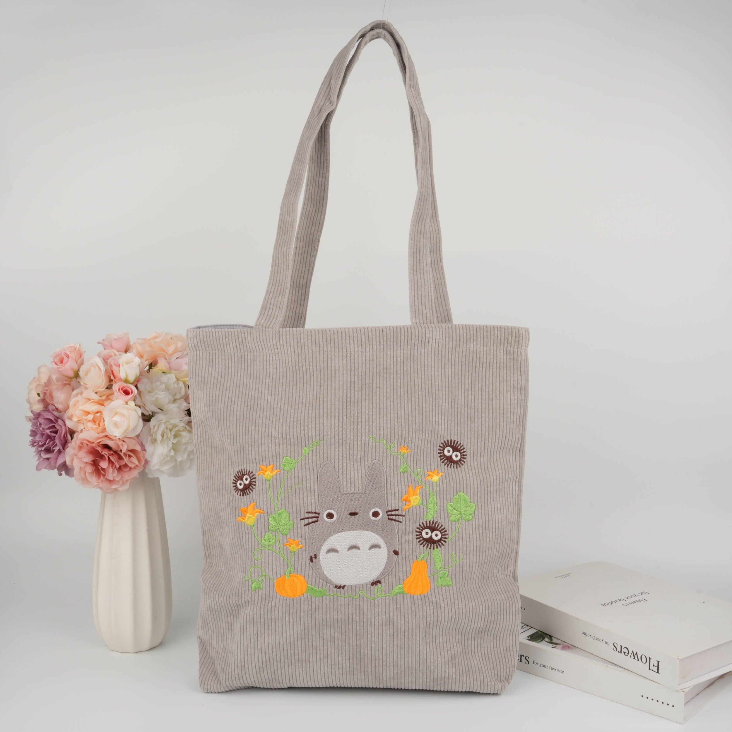 Embroidery Totoro Kiki Tote,Corduroy Bag Aesthetic