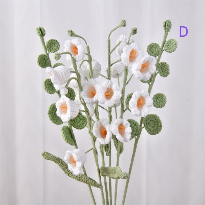 4/6Pack Crochet Flower For Desk Ornament,Knitted Lily of the Valley/Chrysanthemum/Hydrangea