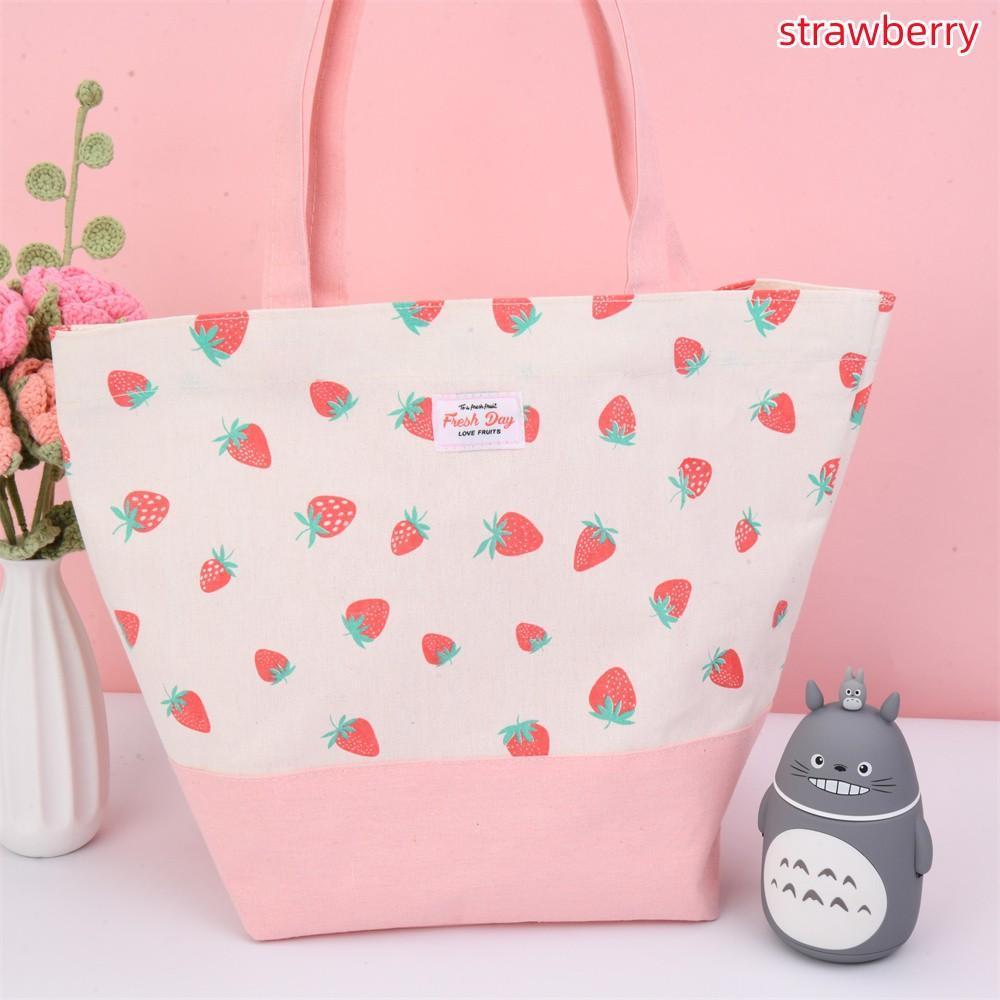 Apple Strawberry Orange Pear Cotton Linen Totes, Fruit Lunch Bag, Back to School