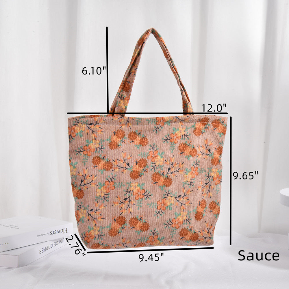 Plum Blossom Flowers Corduroy Tote Bag