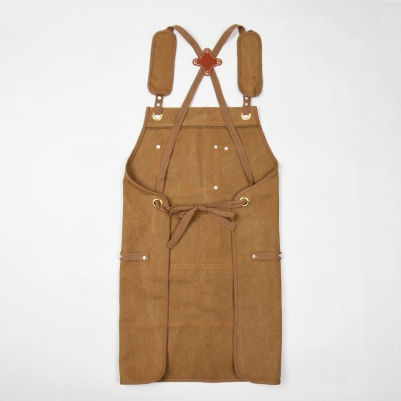 NEW! Canvas Apron with Multiple Pockets, Adjustable Cross Back Strap