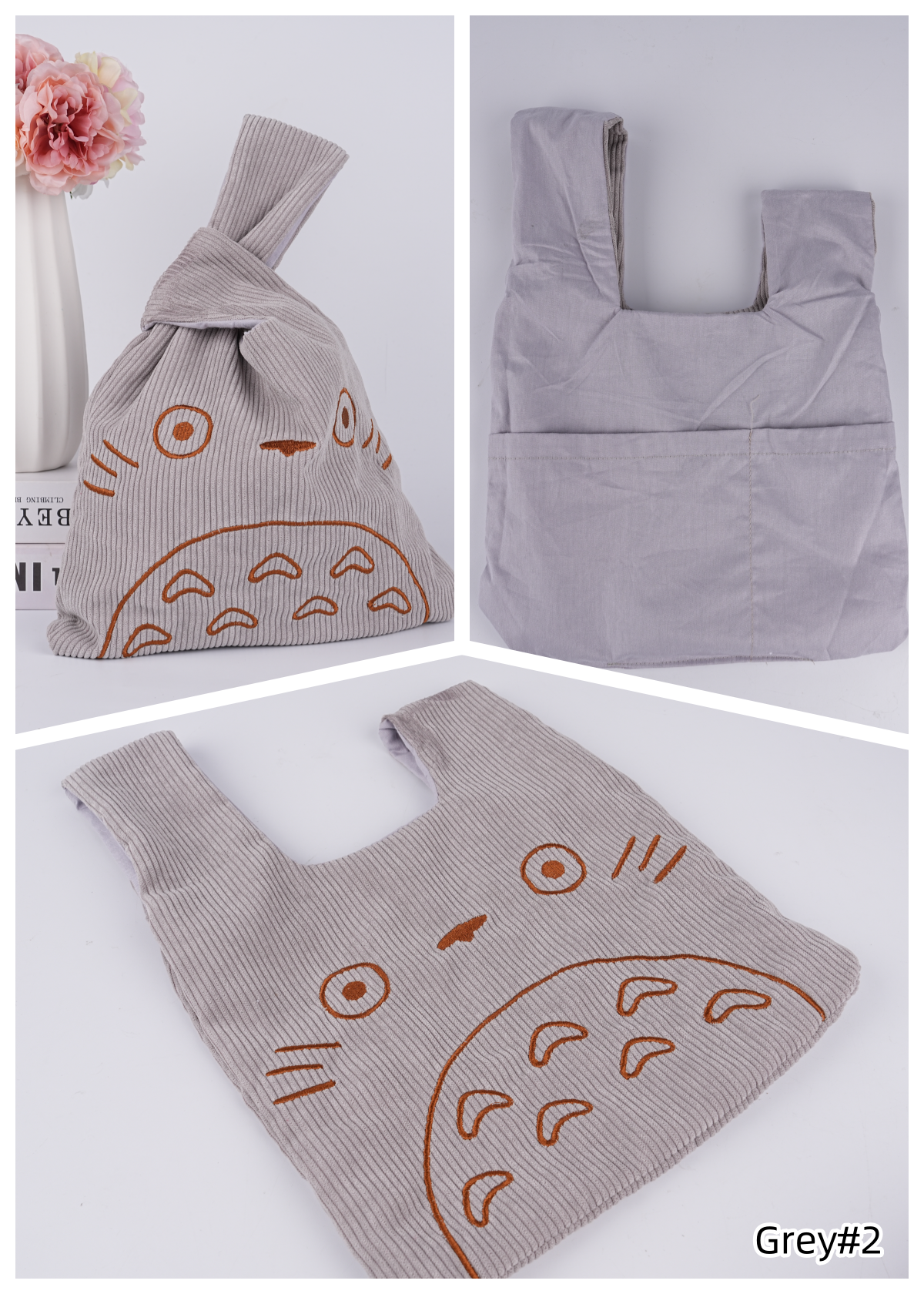 Japanese Totoro Corduroy Wrist Bag,Fall/Winter Totes,Reusable HandBag,Handmade