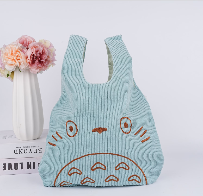 Japanese Totoro Corduroy Wrist Bag,Fall/Winter Totes,Reusable HandBag,Handmade