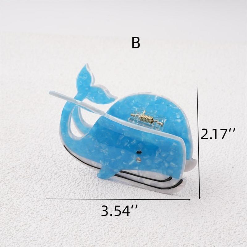 Sharks and Whales Acetate Hair Claw Clip, Black/Blue Hair Claw for Thick Hair, Animal Hair Accessories