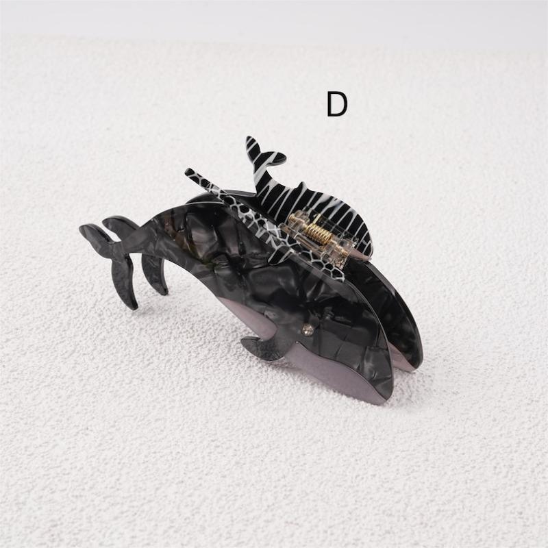 Sharks and Whales Acetate Hair Claw Clip, Black/Blue Hair Claw for Thick Hair, Animal Hair Accessories