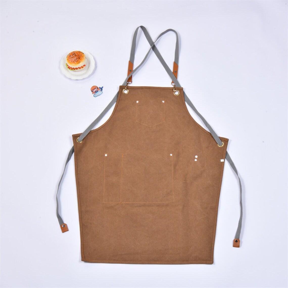 Chef Aprons For Men With Large Pockets, Canvas Cross Back Heavy Duty Adjustable Work