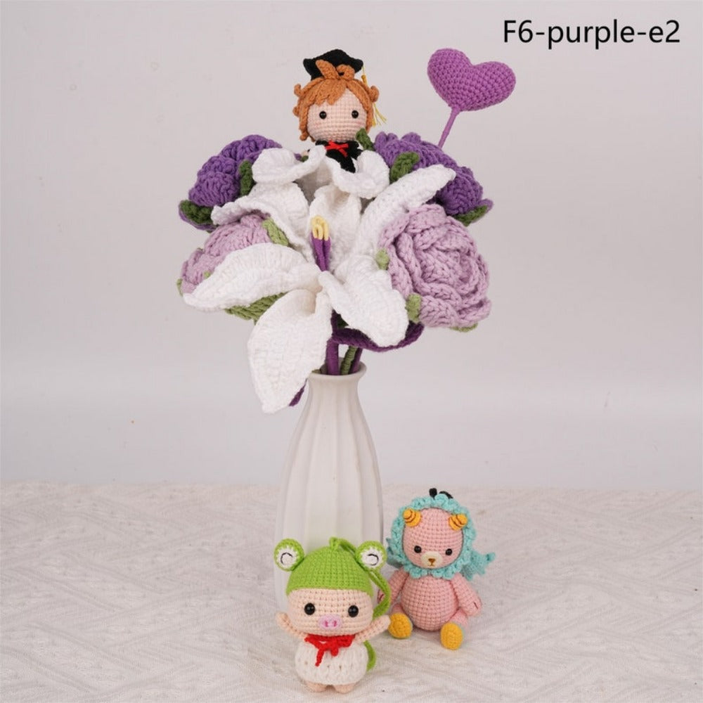 Crochet Graduation Flower Bouquet,Crochet Lily Rose Flower