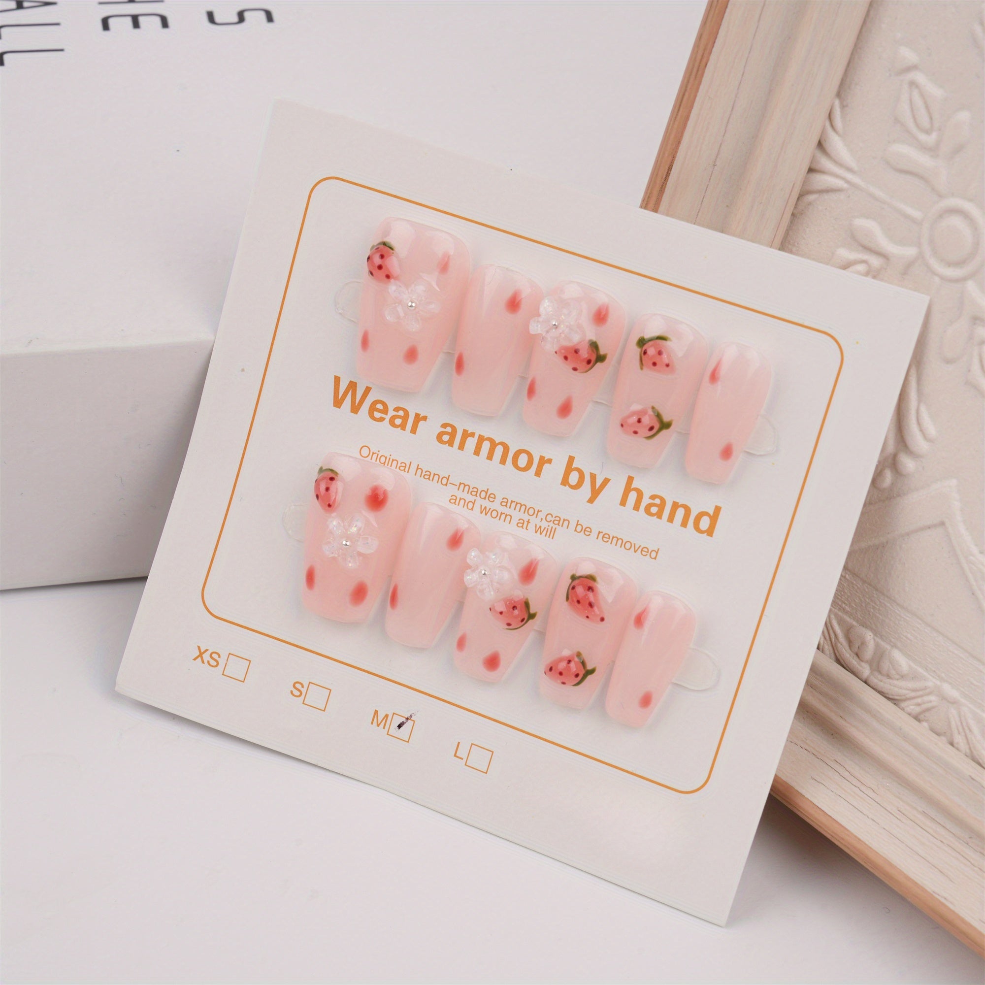 Handmade Strawberry Floral Nails, Strawberry Flowers Pink Press on Nails, Strawberry Short Coffin Nails, Birthday Gift for Her