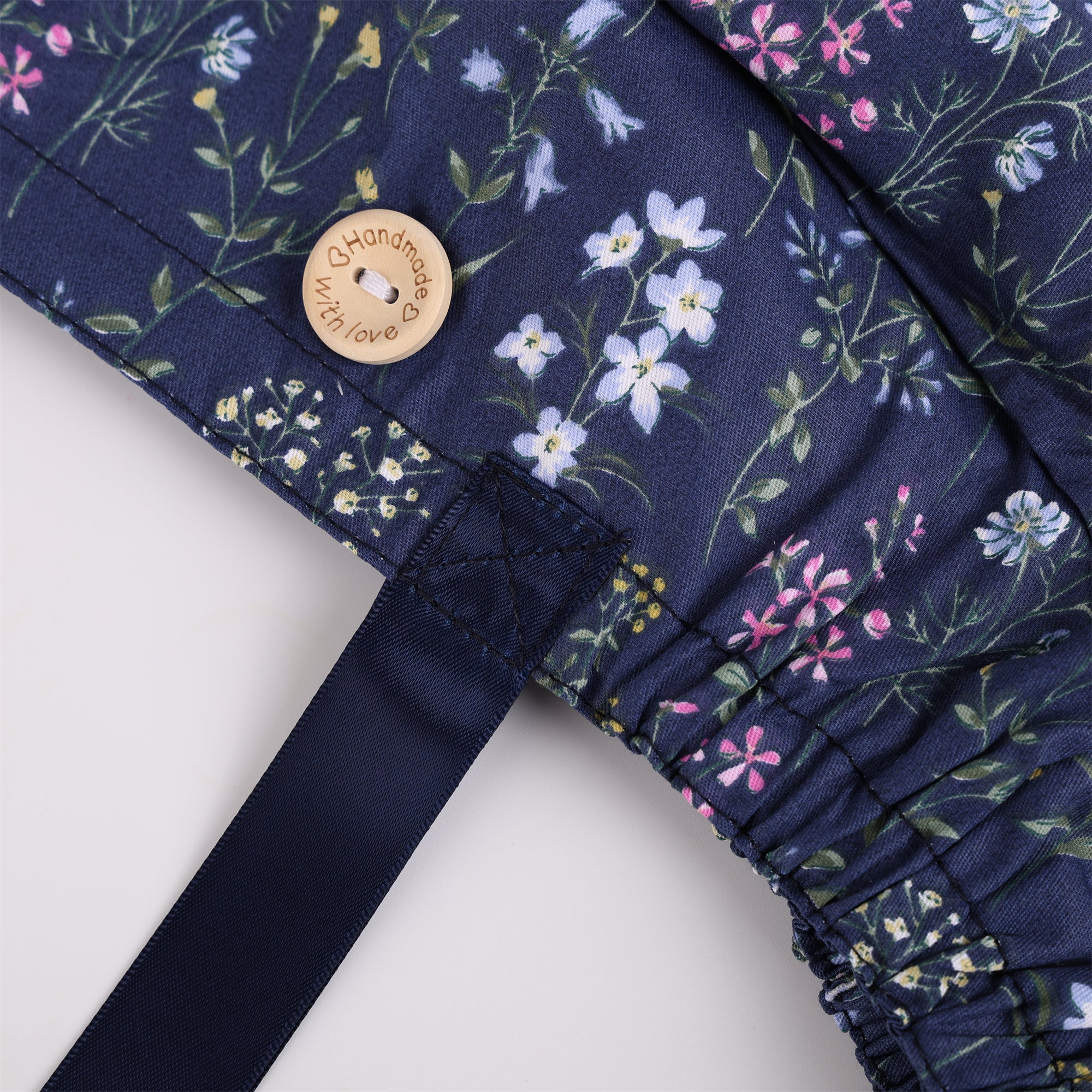 Blue Purple Floral Cotton Ponytail Scrub Cap