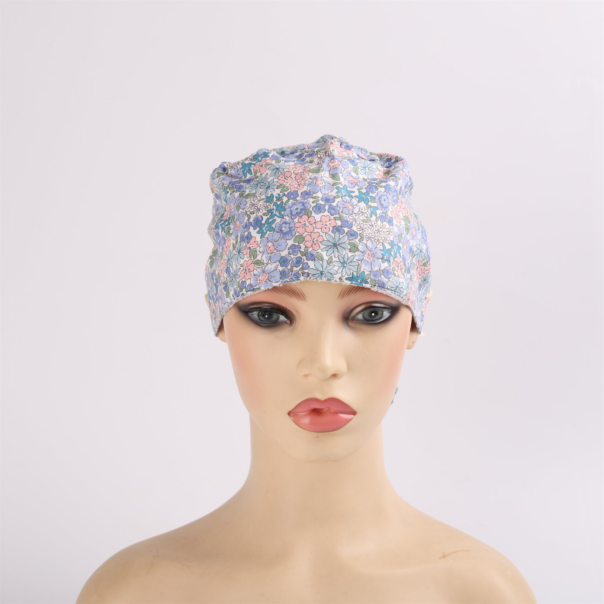 Cottage Flowers Cotton Ponytail Scrub Cap