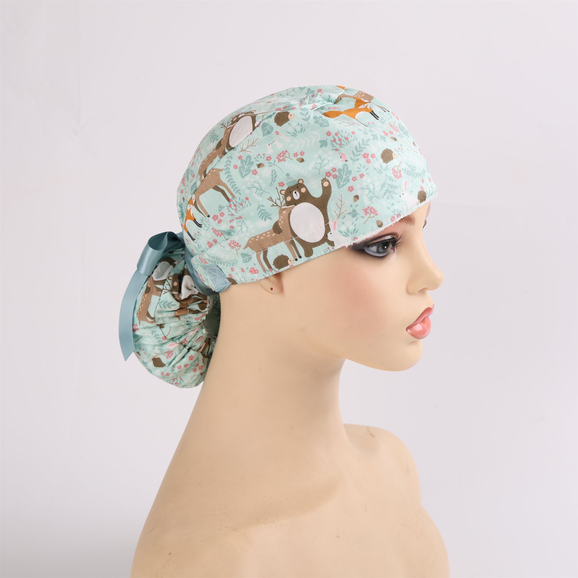Cute Animals Pattern Cotton Ponytail Scrub Cap