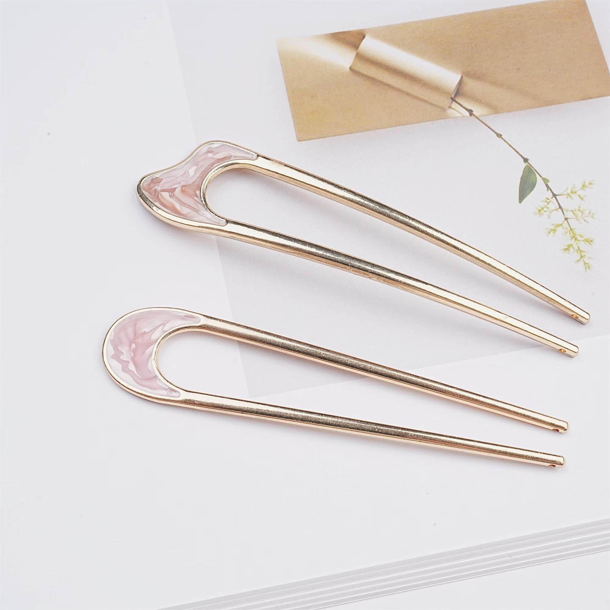 Handmade Shell Golden Hairpin & Minimalist Hair Fork Set - Secure Locks & Elegant Look, Gems Ponytail Holder & Wedding Hair Piece